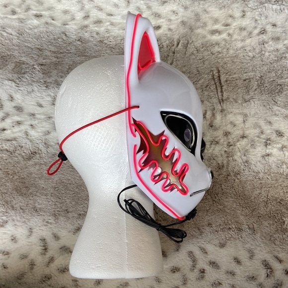 NWT! Demon Slayer Anime white fox mask LED light up Halloween costume horror - Picture 6 of 11